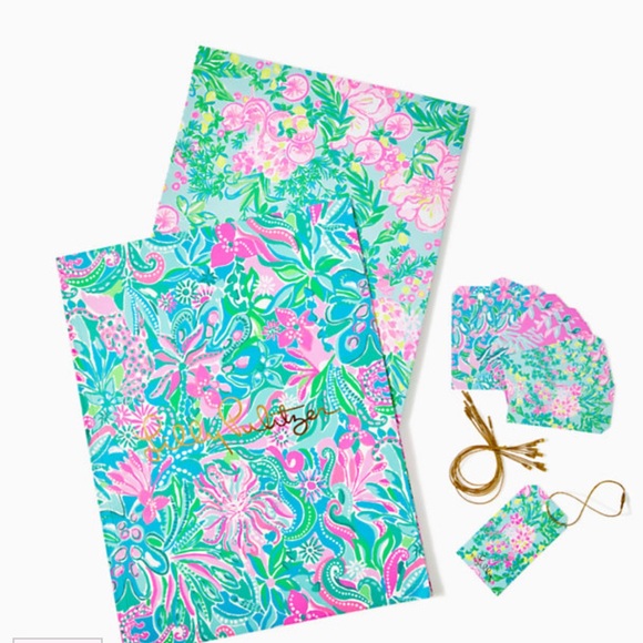 NWT Lilly Pulitzer Gift Wrap Set 12 Sheets & Tags Turquoise Oasis Golden Hour - Picture 9 of 9